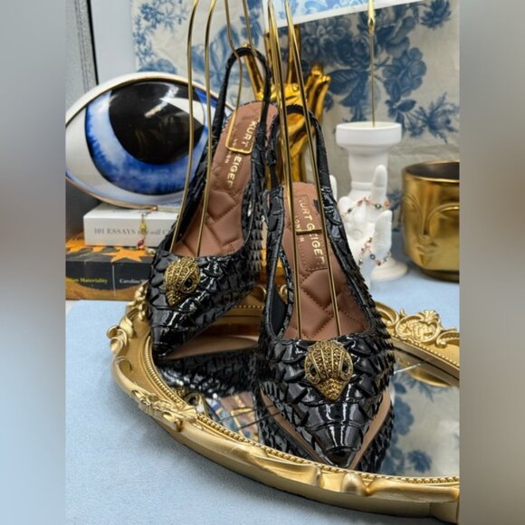 🆕 KURT GEIGER LONDON 🧿 NWOB Belgravia Slingback Heel Black Snakeskin Sz 39 8.5 - Picture 11 of 16